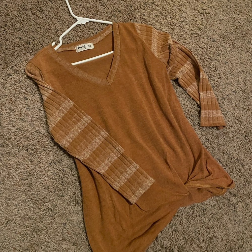 Impressions Boutique Burnt Yellow V Neck Long Sleeved shirt